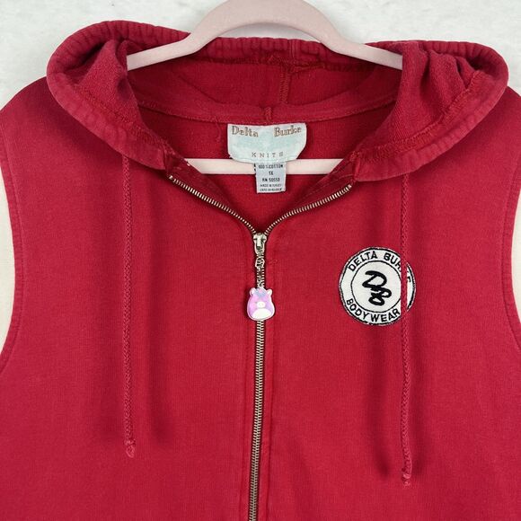 VTG Delta Burke Bodywear Hoodie Vest Womens SZ 1X Red Zip 90s Retro Activewear - Picture 4 of 9